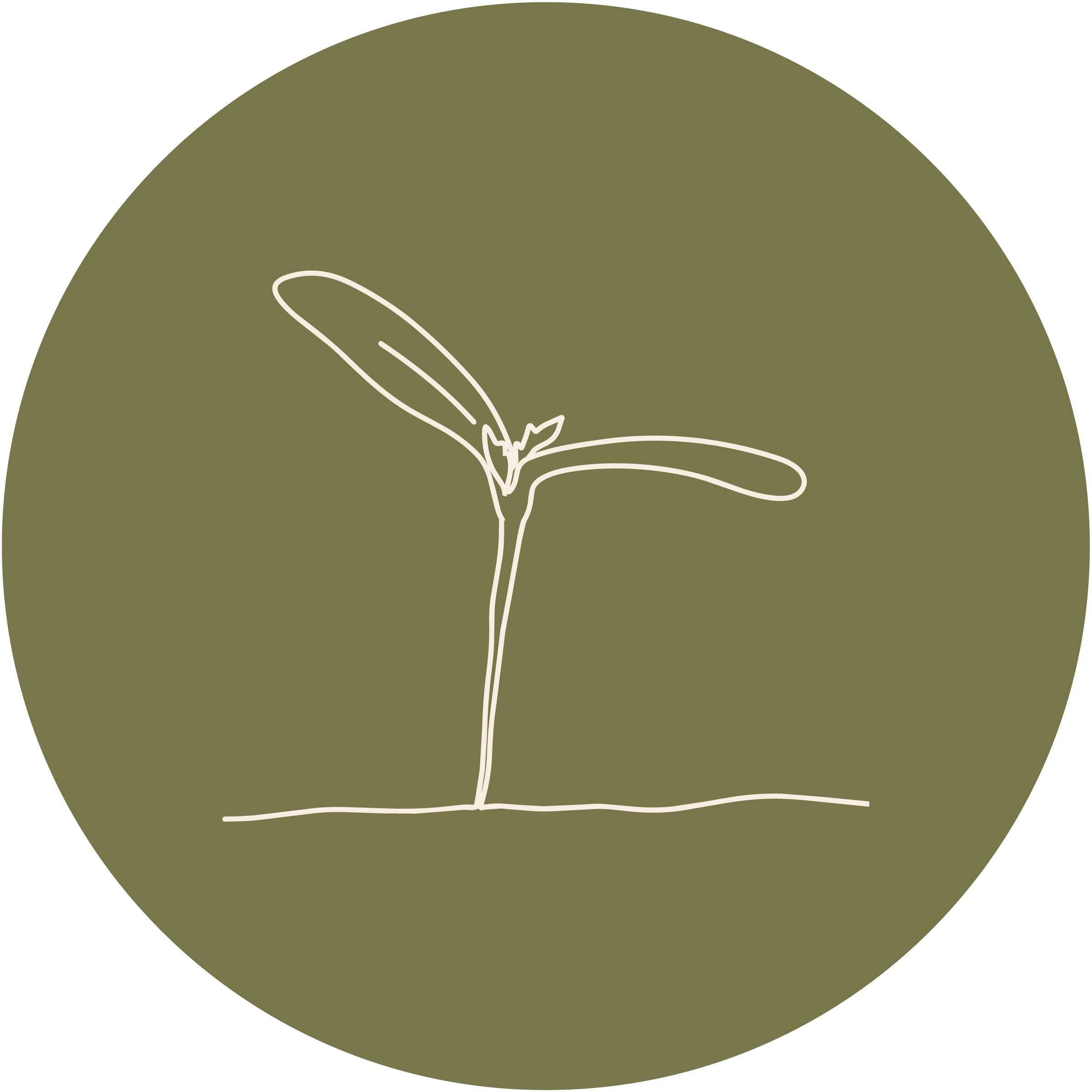 brand icon of a white outlined sprout on a moss green circle background representing one of several key services that Marigold Pediatrics offers.