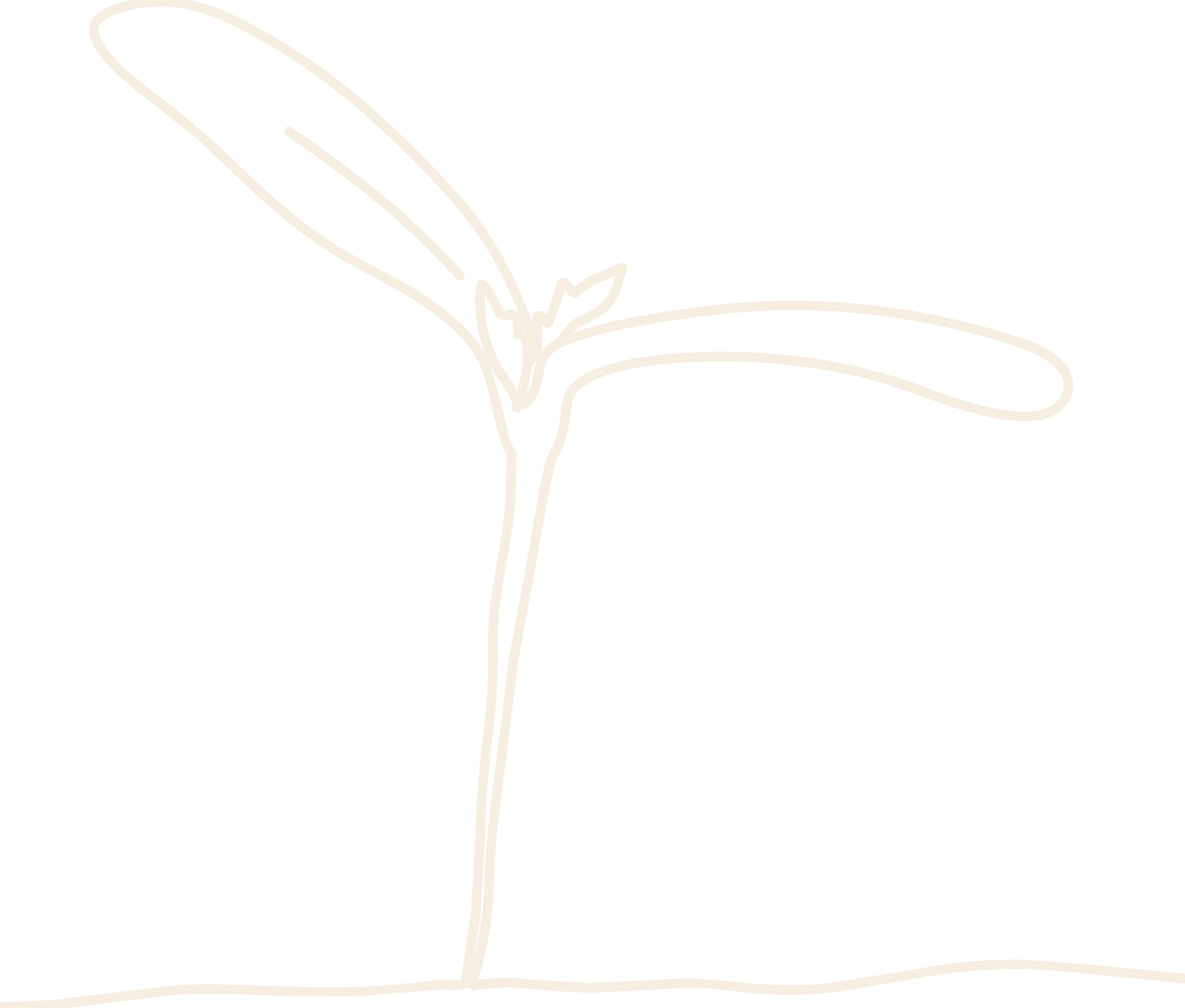 A cream line drawing of a sprout.